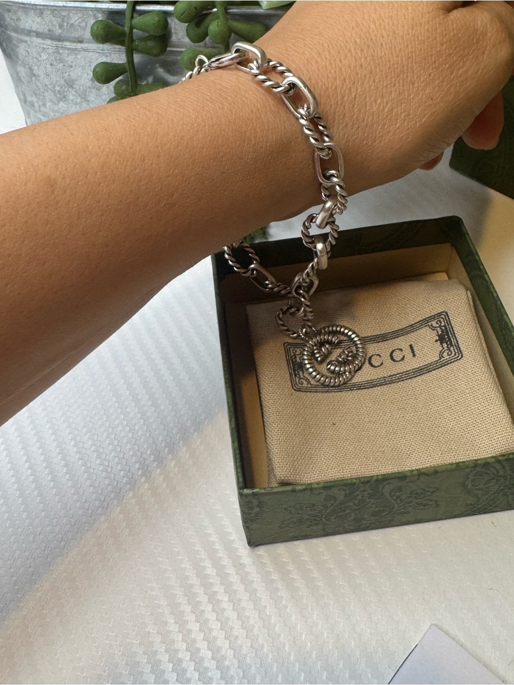 Gucci Silver-Tone Men's Toggle Chain Bracelet with Double-G Charm